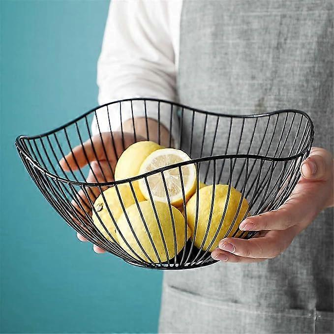 Black Metal Fruit Basket 26.7 x 12.2 x 10cm Iron Fruit Basket Fruit Basket Black Modern Metal Round