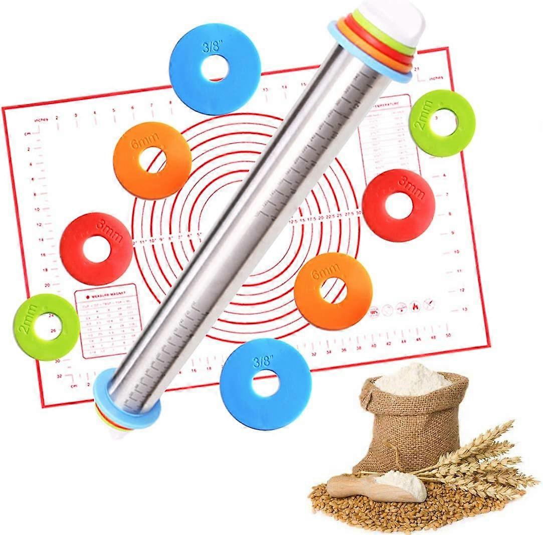 Non-Stick Rolling Pin,with Discs and Silicone Baking Mat