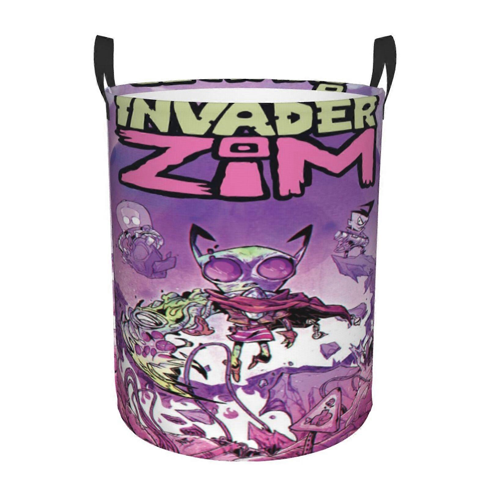 Invader Zim 3d Graphic Flame Laundry Basket Fire Flame Clothes Hamper Storage With Handle-SYS29078