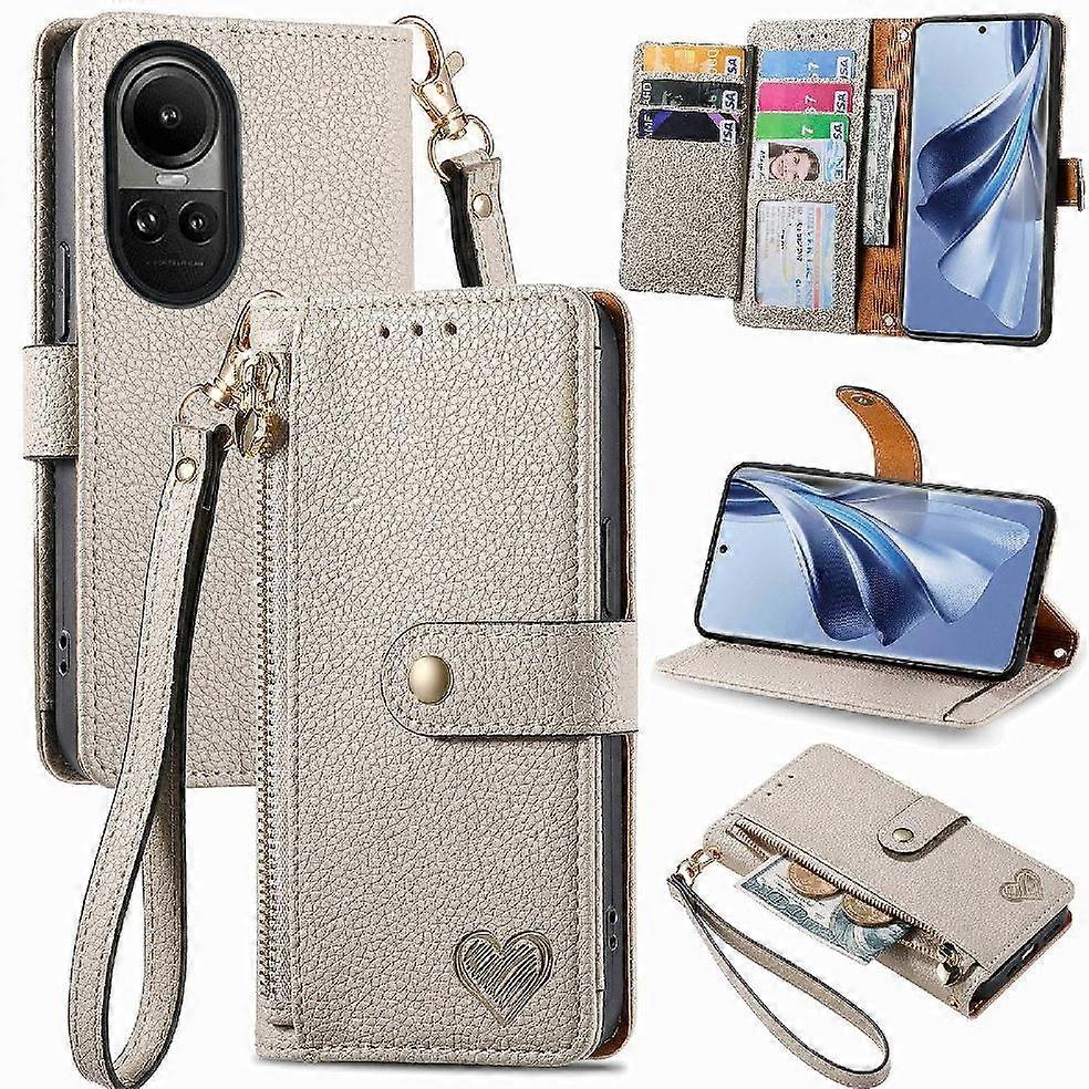 OPPOリノ10ジッパーラブストラップウォレットレザーケース用ケース