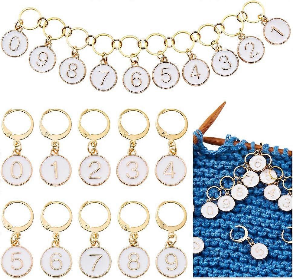 Stitch Markers Kits 0-9 Number Knitting Row Counter Chains and 10 Pcs Stitch Markers Alloy Enamel Charms Stitch Marker for Knitting Weaving Sewing Jew