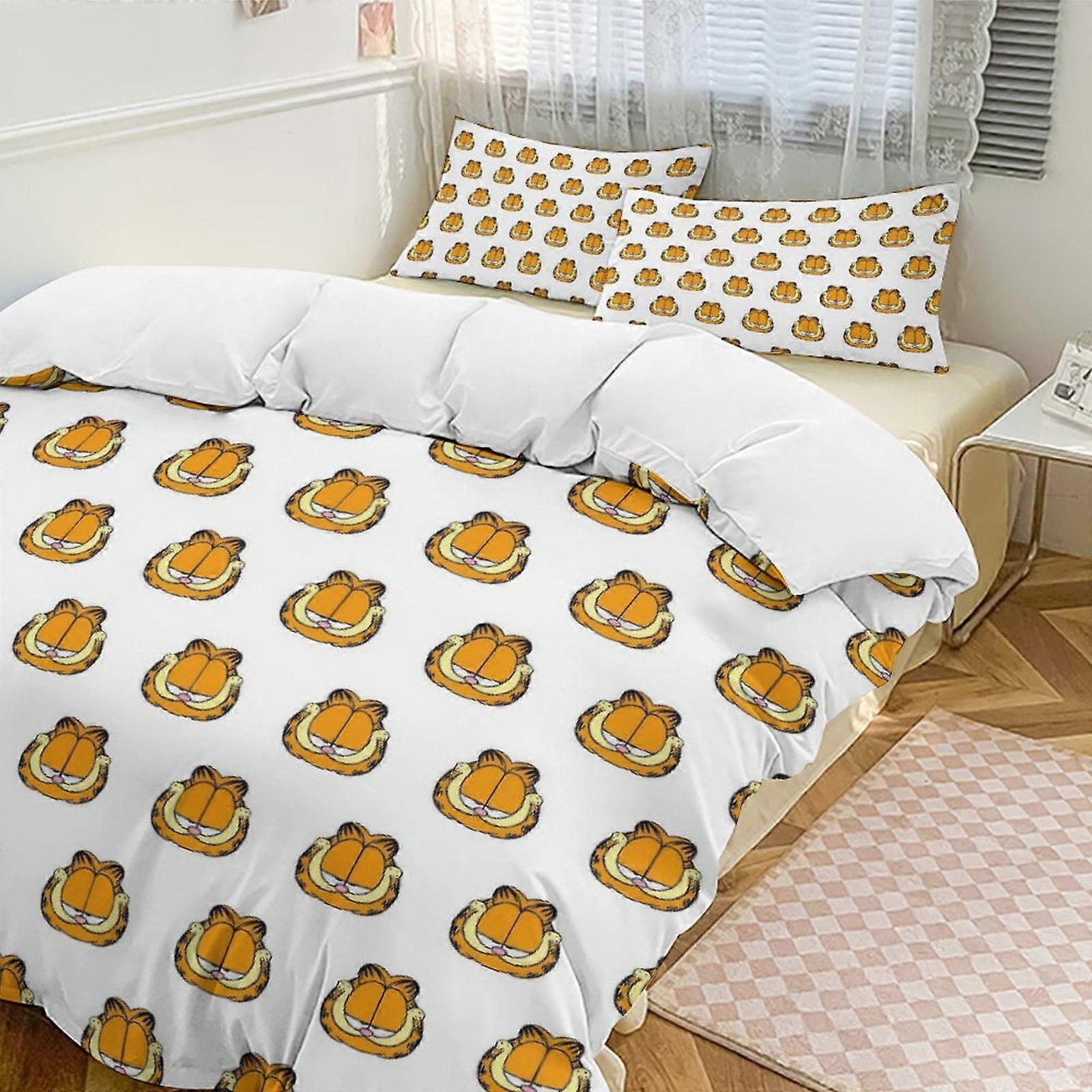 v7412  Bed Sheets Bedding Face Garfield Comforter Set Soft 3 Pcs Twin Bedding Sets Thicken for All Season, 1 Comforter  2 Pillow Shams  Bed Sheets  yu