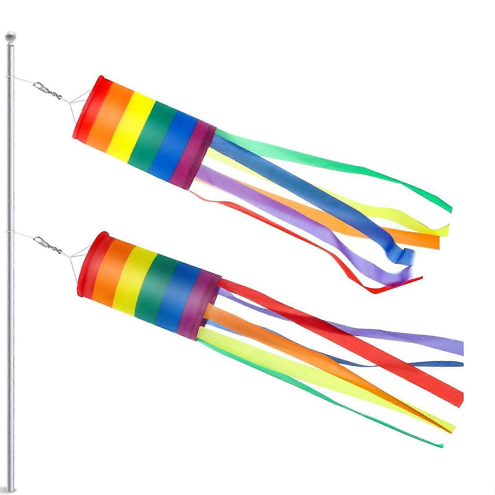 2pcs 40inch Rainbow Windsock Reusable Uv Resistant Heavy Duty Yard With Hook