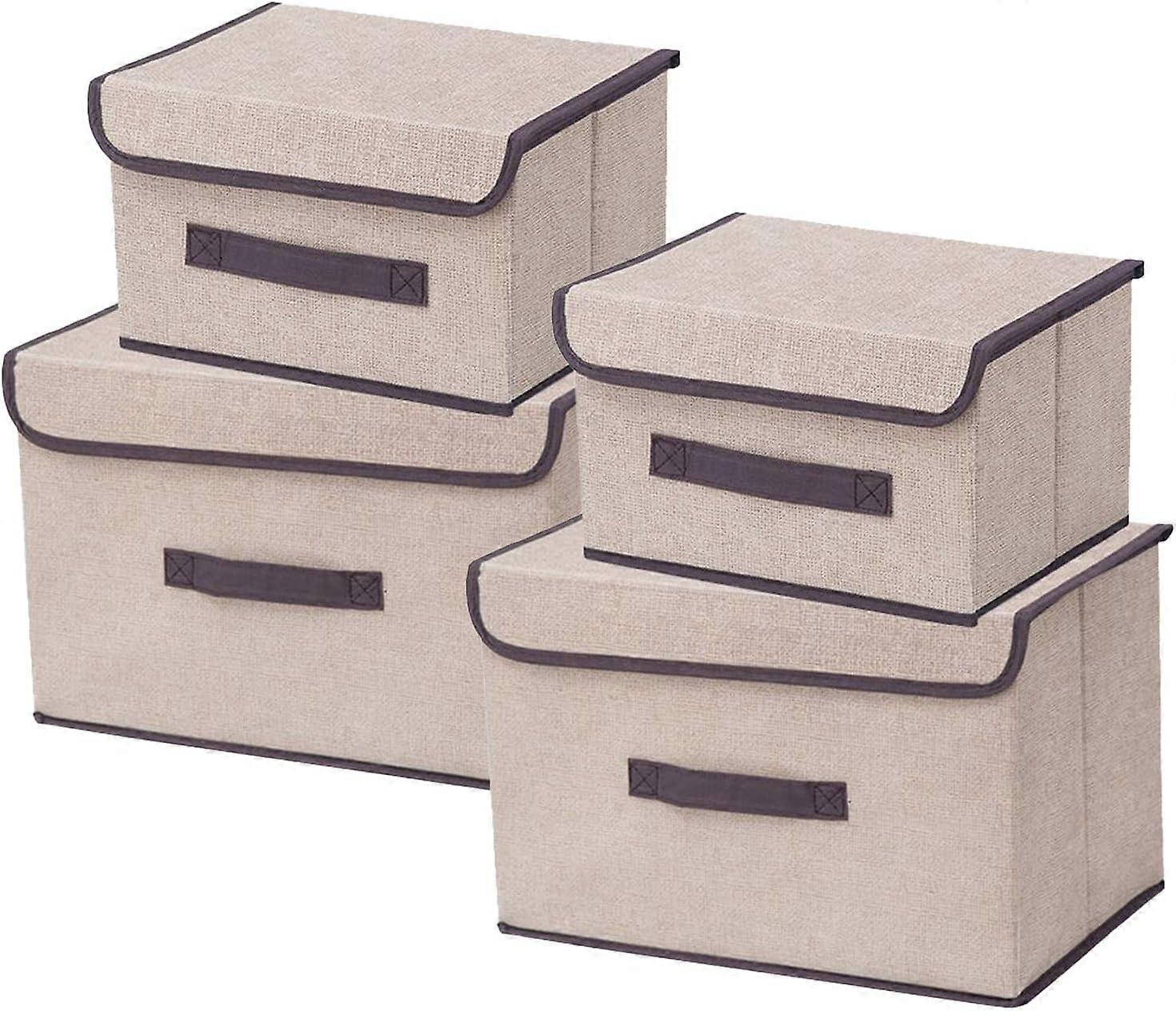 Foldable fabric storage box with lid, 4 different sizes, suitable for storing clothes, decorations, underwear, toys, magazines, etc.