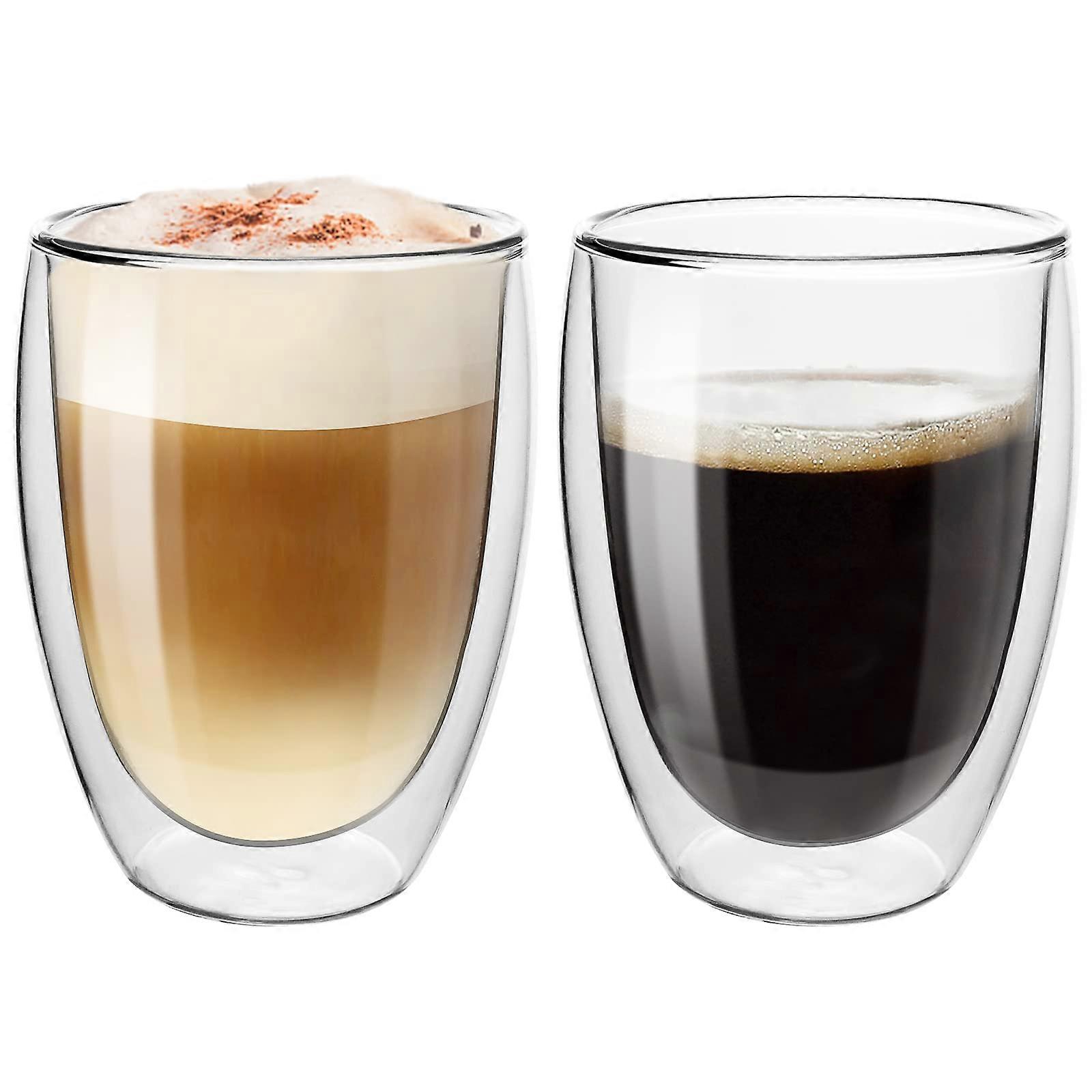 350ml Glas Kaffeetassen, isolierte doppelwandige Kaffeegläser Becher 2er Set, hitzebeständiges Latte-Glas