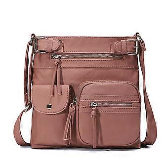 Sacs à bandoulière pour femmes Sacs à bandoulière en cuir lavé Multi poches Sacs à main Hobo souples et sacs à main moyens rose Femmes