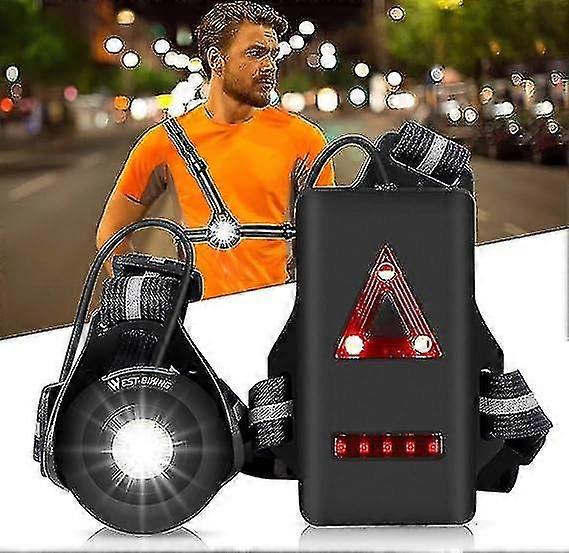 Running Light, Chest Run Light With Adjustable Beam 500 Lumens, Usb Rechargeable Waterproof Front Lamp And Back Warning Flashing Leds