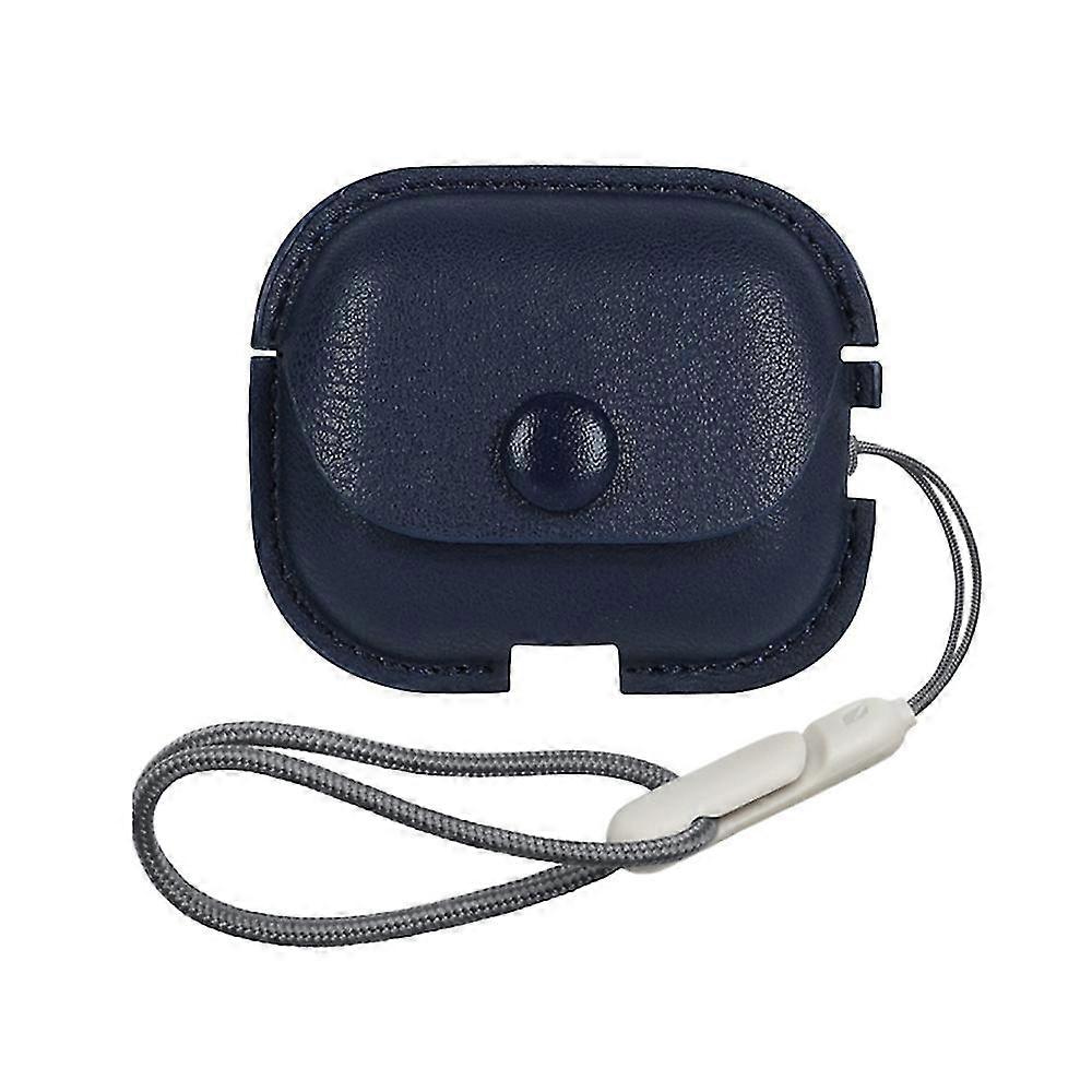 Litchi Texture Pu Läder Hörlursfodral För Airpods Pro 2 Med Snodd, Blå PXCL