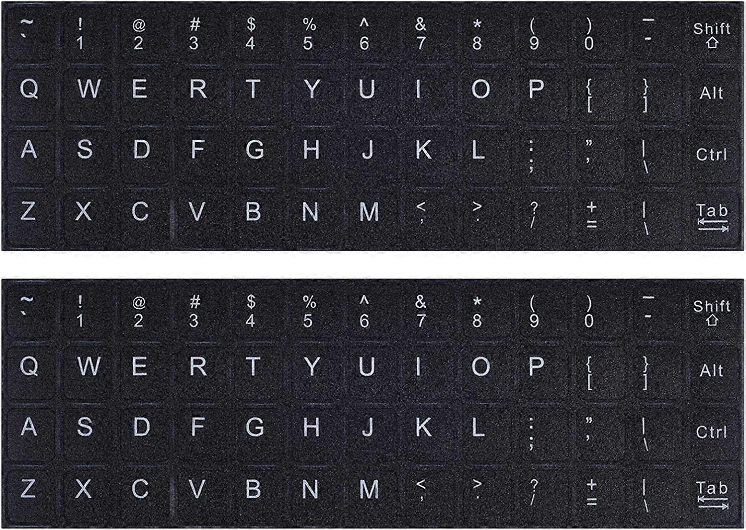 2 Pack Universal English Keyboard Stickers, Laptop Keyboard Stickers Black Background with White Letters