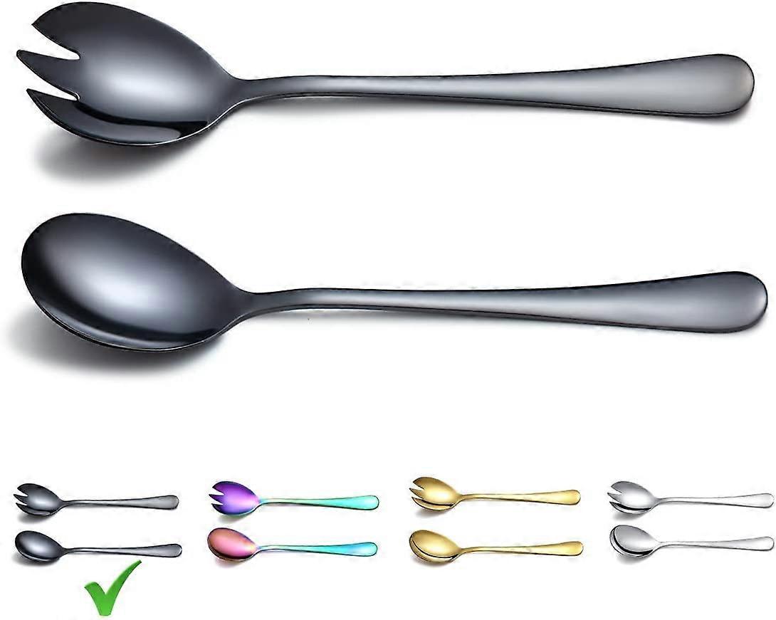 Stainless Steel Salad Serving Set With Titanium Colorful Plating, Salad Servers, Salad Fork, 2pcs(Black)