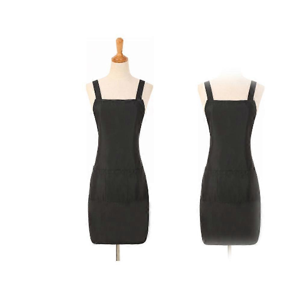 2pcs Adjustable Bib with 2 Pockets - Extra Long Lace Adjustable Neck Strap (Black)