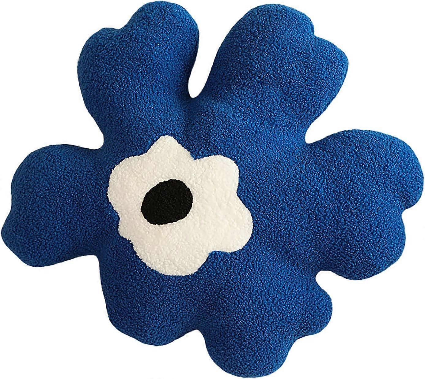Sofa Pillow Waist Cushion Back Plush Flower Special-Shaped Pillow All-Match Girl Heart Creative Pillow. (Blue and White)