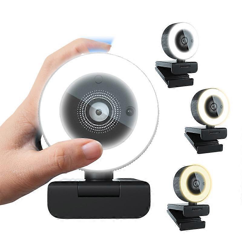 2K HD 60 Fps Smooth Live Streaming Cam USB Webcam With Audio Fill Light Ring for PC Web Camera Cam USB Online Webcam Autofocus