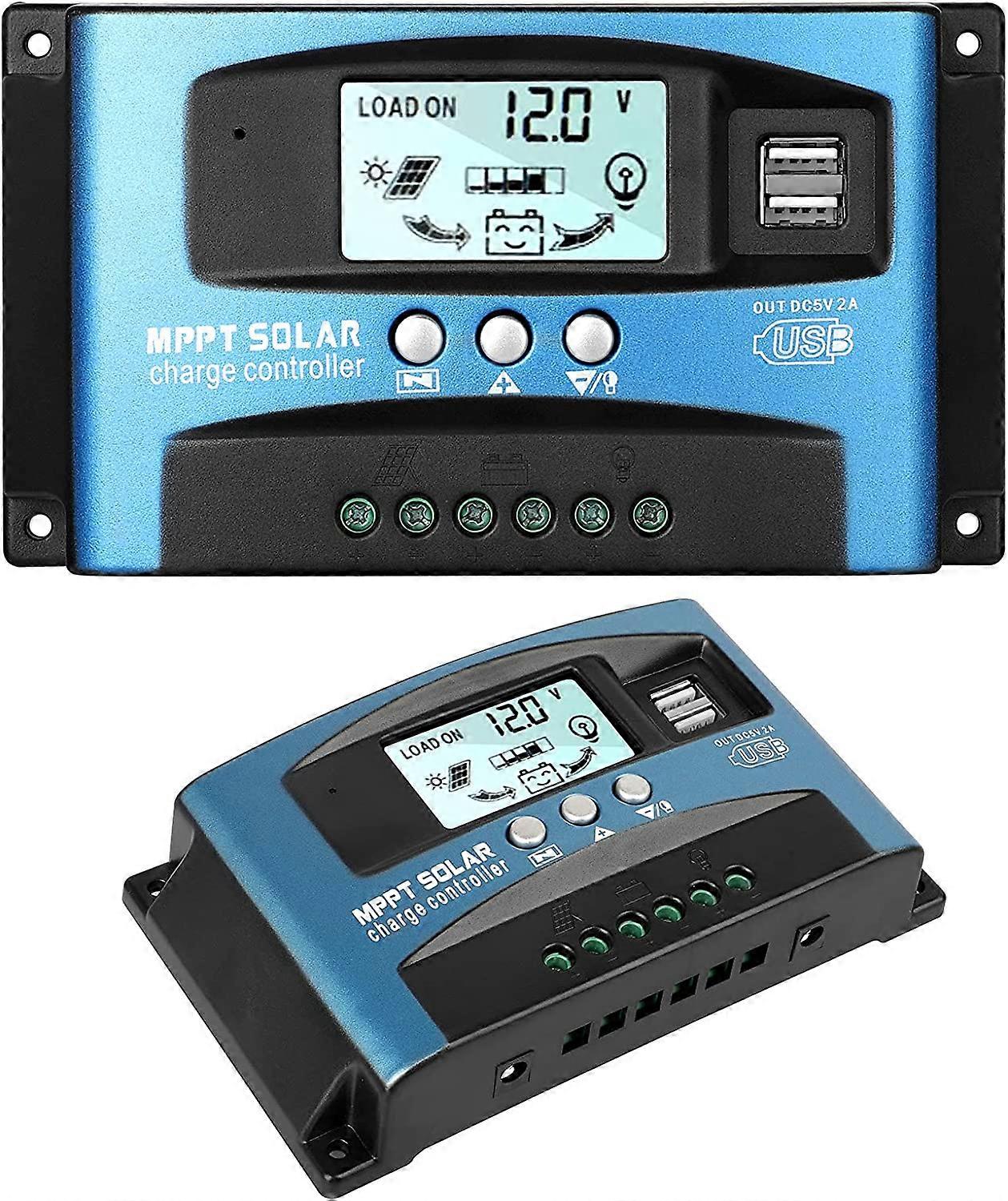 100A Solarladeregler, 12V 24V Dual USB, einstellbare Parameter Hintergrundbeleuchtung LCD-Display und Timer-Einstellung, Multifunktionsschutz