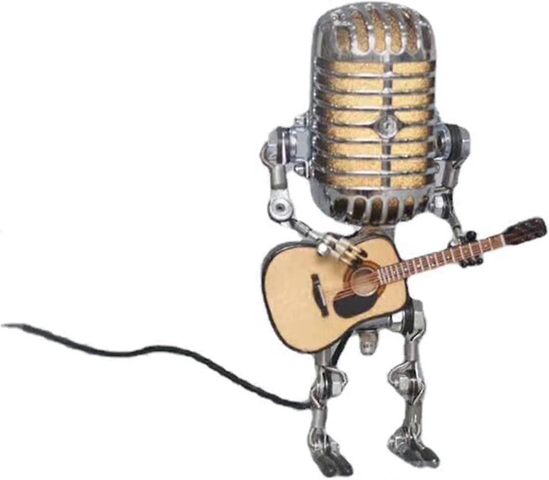 Vintage Microphone Robot Table Lamp Robot Desk Lamp with A Guitar,Retro Robot Touch Dimmer