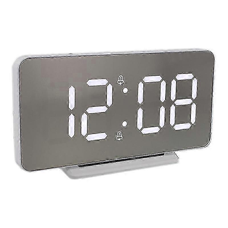 Digital Alarm Clock,led Display Alarm Clock, Silver Mirror Surface