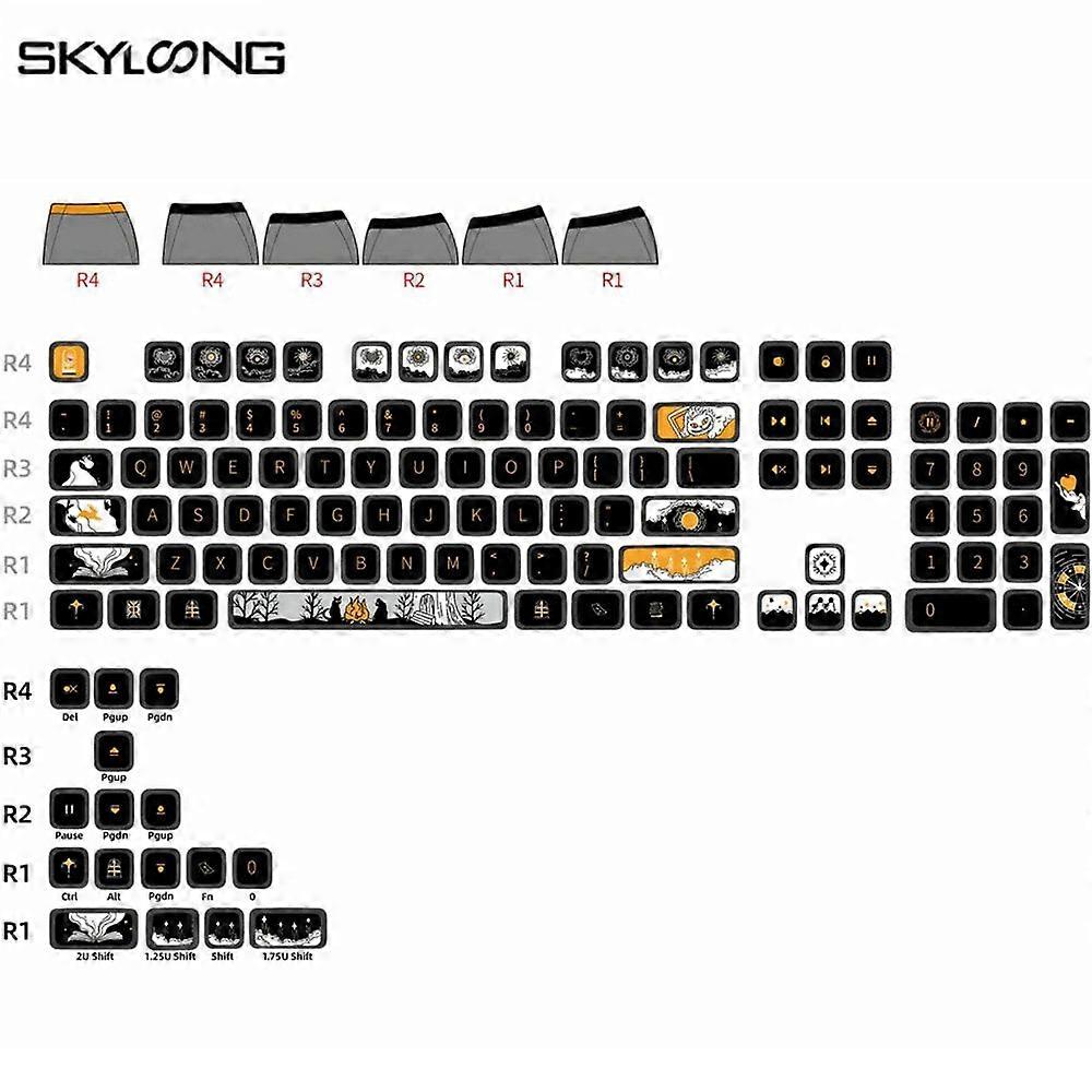 Skyloong Gk7 120pcs Mechanical Keyboard Keycaps Set Dark Fairy Tale Theme Pbt Black Transparent Jelly Key Cap For Diy Customized 61/87/104/108 Key Mec