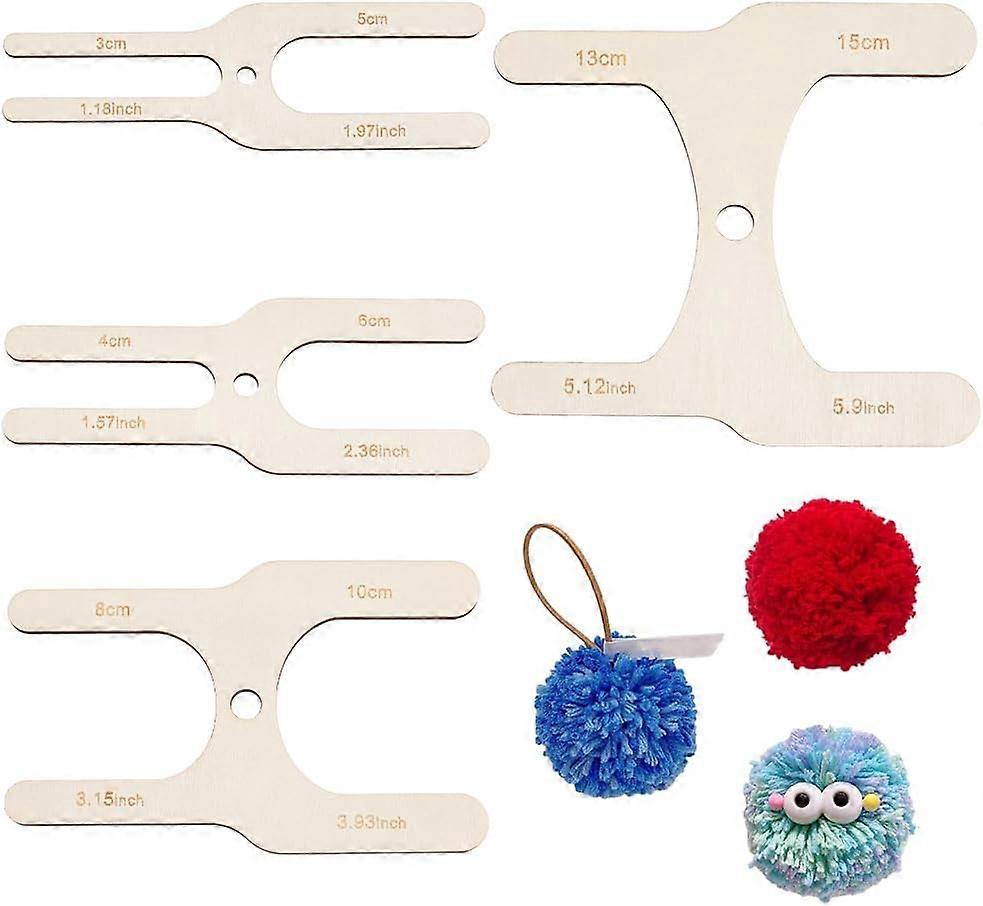4Pcs 8 Sizes Wooden Pompom Maker Fluff Ball Weaver H-Shaped Wool Ball Making Tool Wood Pom Pom Maker Kit for Needle Craft DIY Wool Knitting Craft