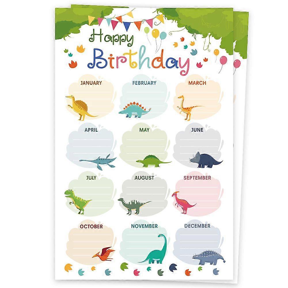2Pcs Reusable Happy Birthday Chart Posters Birthday Chart Calendar for Classroom Decorations Rectangle Dinosaur 430x280mm