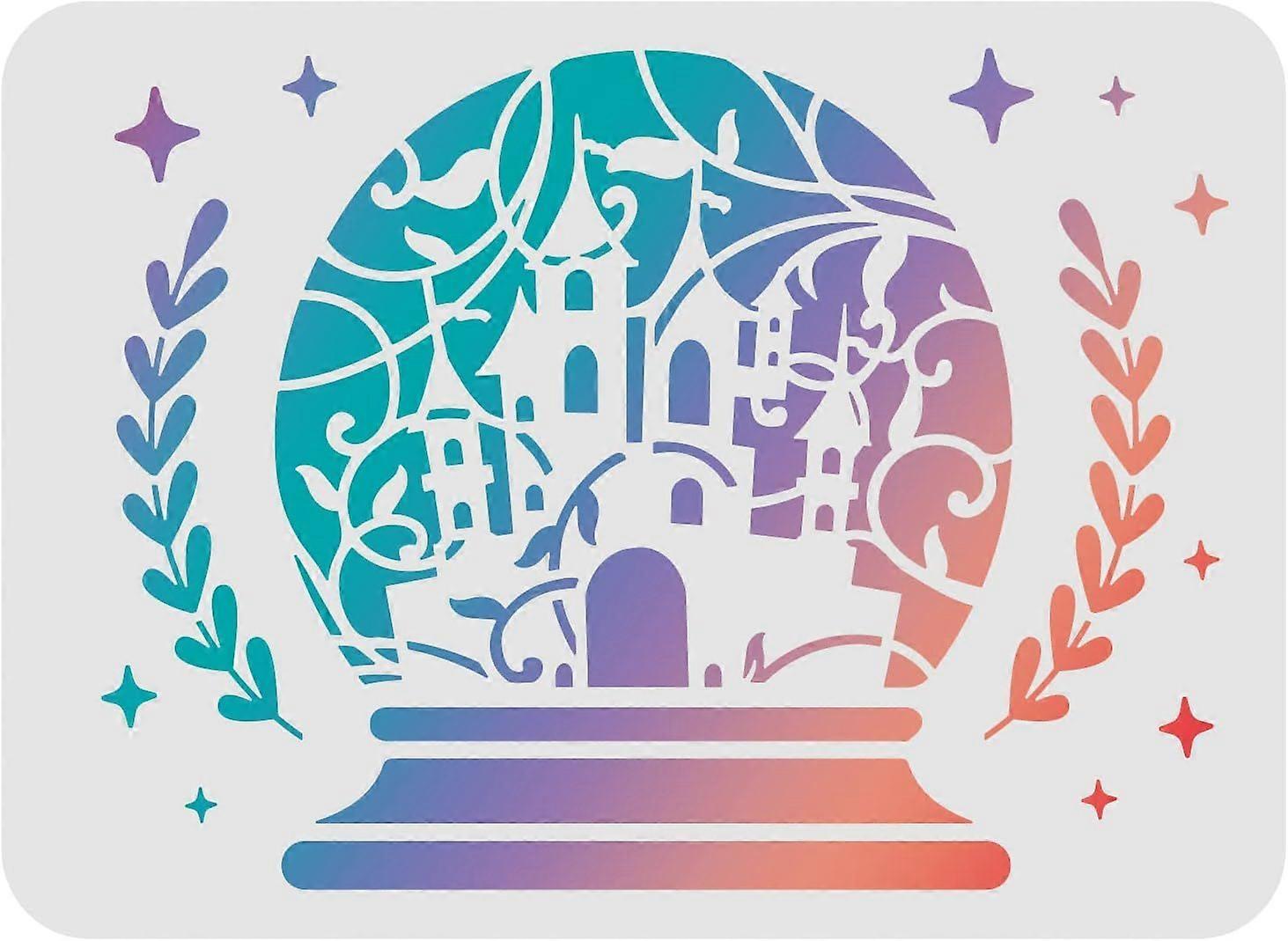 Crystal Ball Music Box Stencils 11.7x8.3 inch Plastic Castle Stencil Drawing Painting Stencils Star Branches Pattern Reusable Vines Stencils for Paint