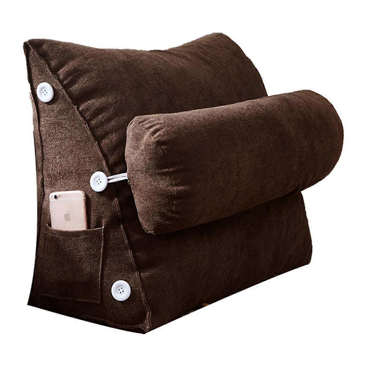 Large Backrest 60x22x50cm Triangular Design Detachable Soft Comfortable Reading Pillow Backrest for Home Sofa Bed Brown 60x22x50cm