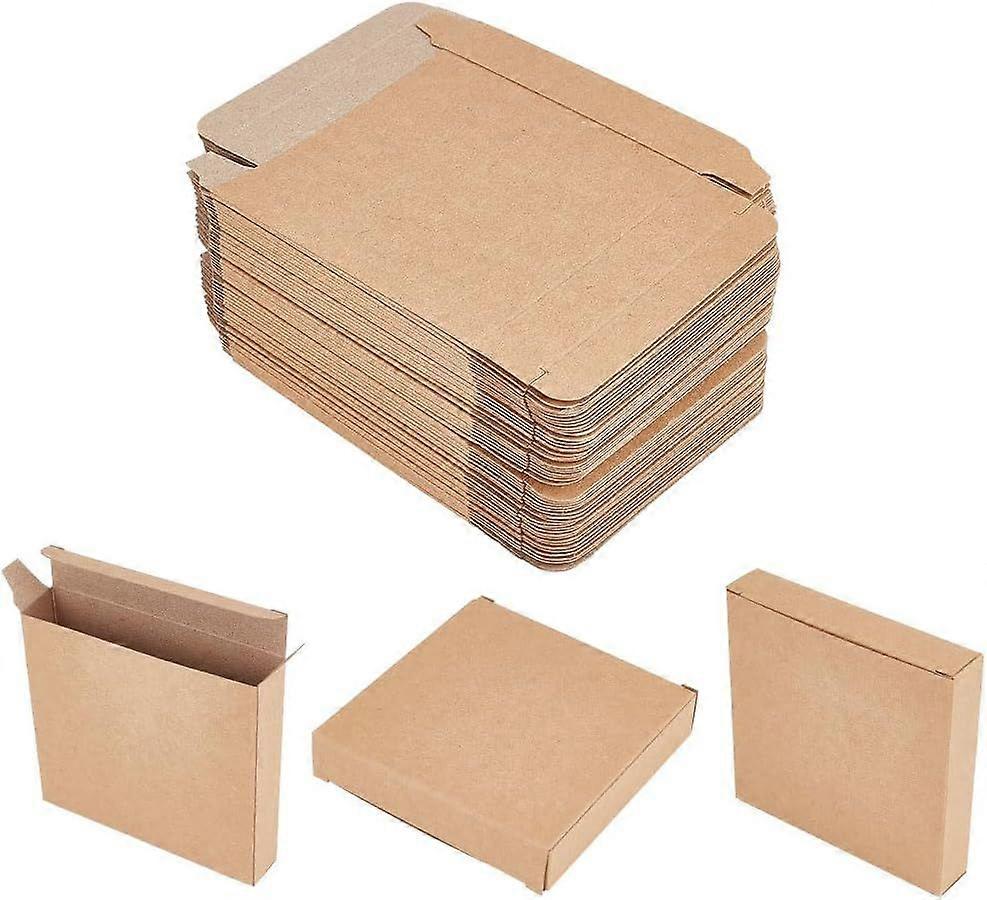 50pcs Kraft Paper Boxes with Lids 4x4x0.8 Inch Small Cardboard Boxes Brown Gift Boxes Kraft Paper Box Square Mini Mailing Box Cupcake Boxes for Crafti
