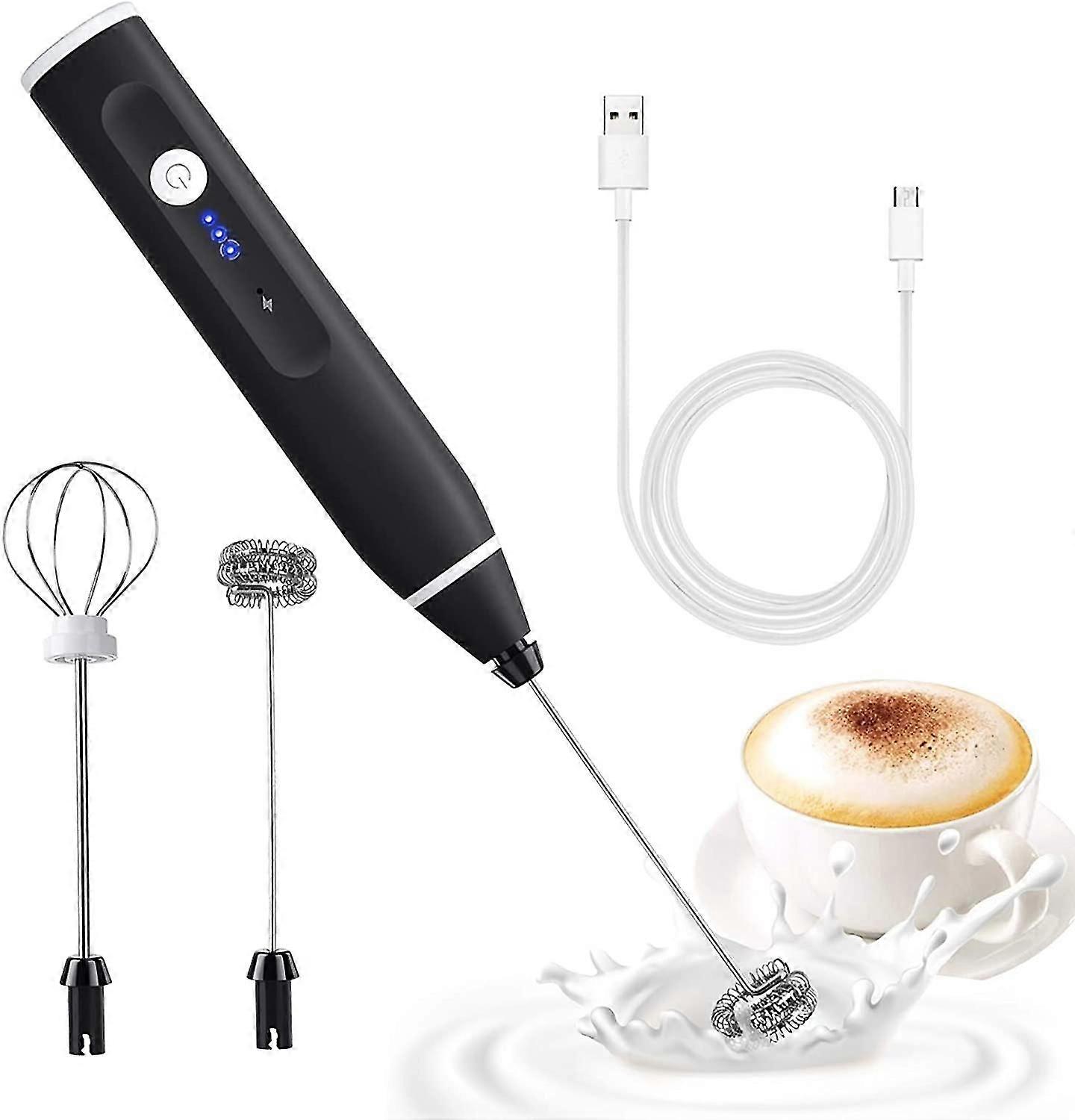 Electric Milk Frother With Double Whisk, Usb Rechargeable Milk Frother, 2 In 1 Handheld Battery Operated Milk Frother For Coffee, Latte, Cappuccino, W
