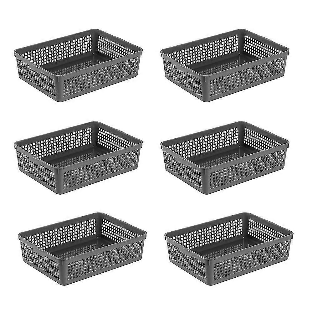 Plastic Storage Trays Baskets/organizing Baskets, 34*25*9.2cm, Set Of 6 (whiteblackgrey)