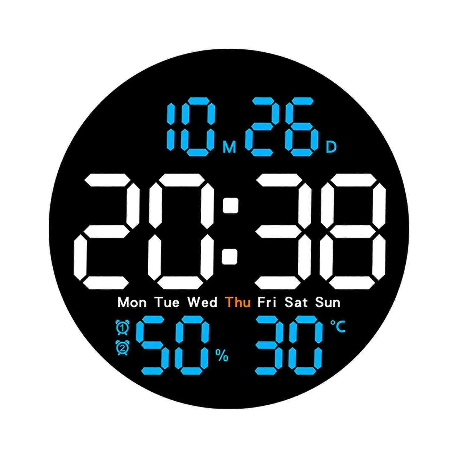 LED Digital Wall Clock Large Display Electronic Alarm Clock Remote Controlled Automatic Backlights Temperature Humidity Sky Blue