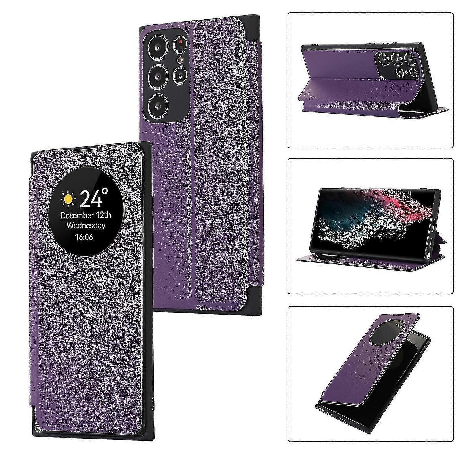 unique Case For Samsung Galaxy S24, Smart Sleep/wake Up Function View Window Premium Leather Flip Cover With Card Slot, Kickstand Wireless Charging