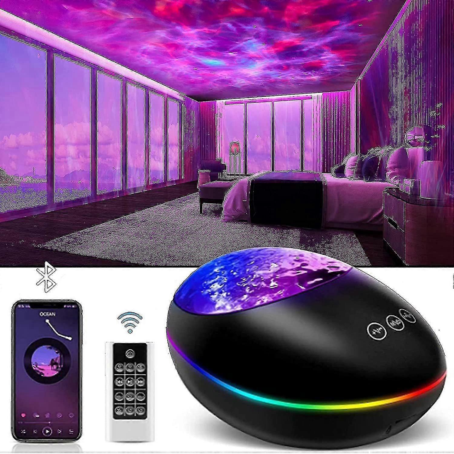 Led Projector Bluetooth With Remote Control Timer Usb Plug-in Lamp 8-color Wave Effect (black)