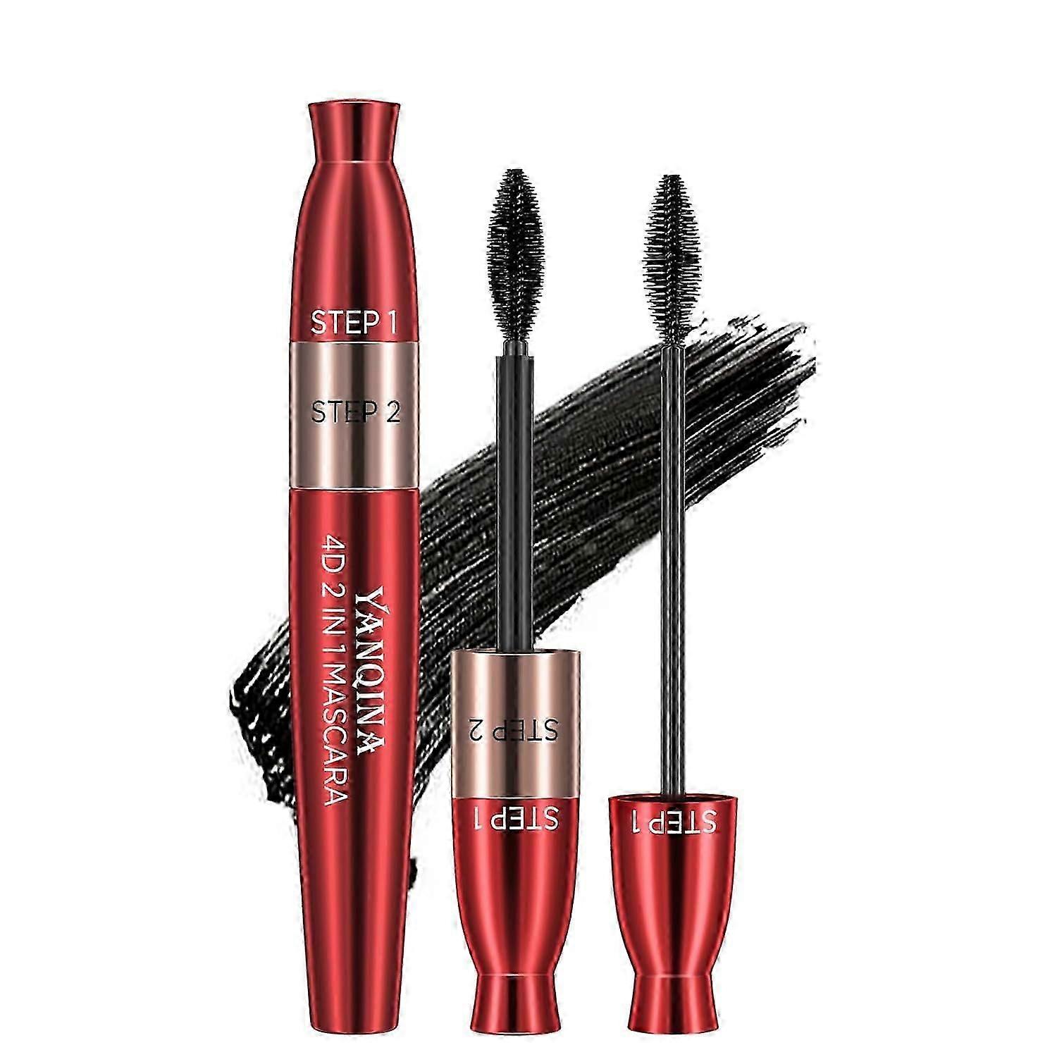 2 in 1 5x Longer Waterproof Mascara, 4D Silk Mascara, No Clumping, Long-lasting Black Mascara, Step 1 and Step 2 Use Mascara