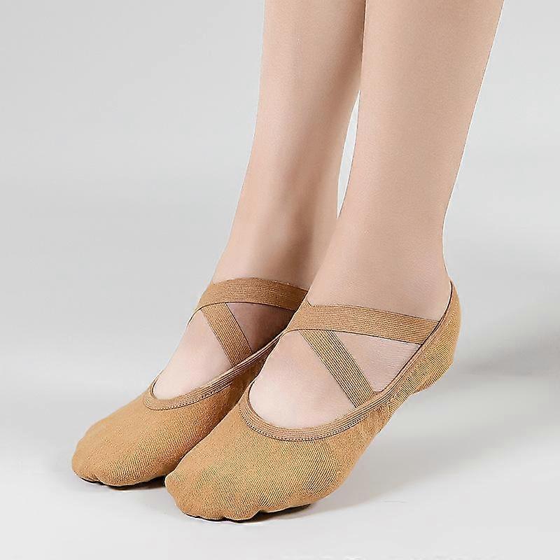 Dance Shoes Women Soft Bottom Practice Full Elastic Cloth Camel Color Adult Classical Children's Dance Formal Ballet Cat Claw Shoes