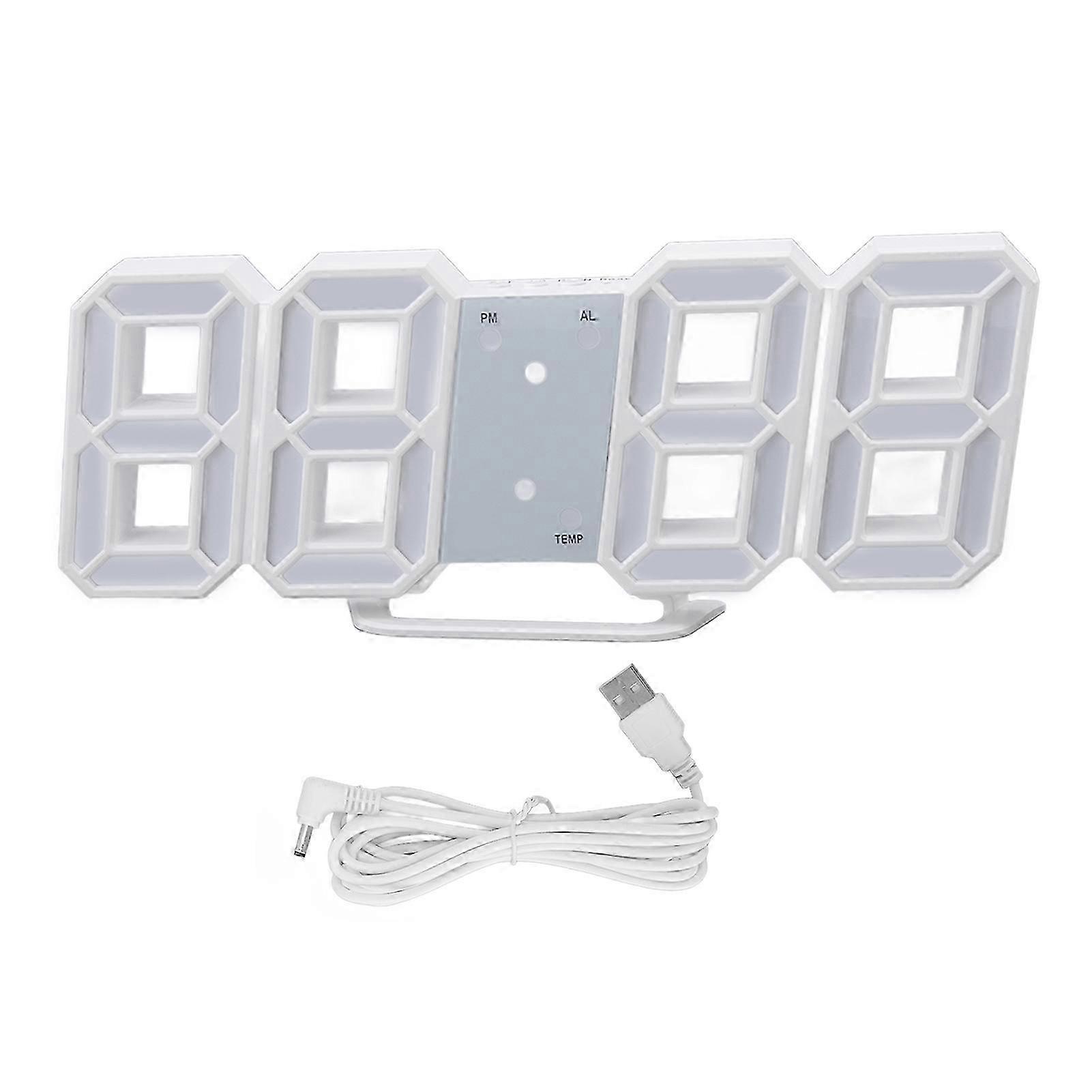 3D LED Digital Clock Time Temperature Display Night Light Alarm Function White 3D Digital Clock for Home Regular Version
