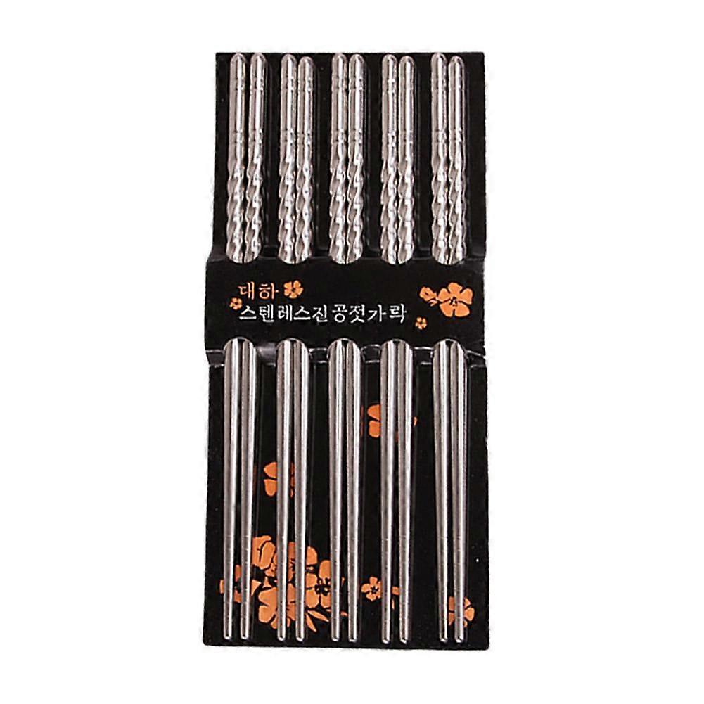 5 Pair Reusable Chopsticks Metal Korean Chinese Stainless Steel Chop Sticks Saf