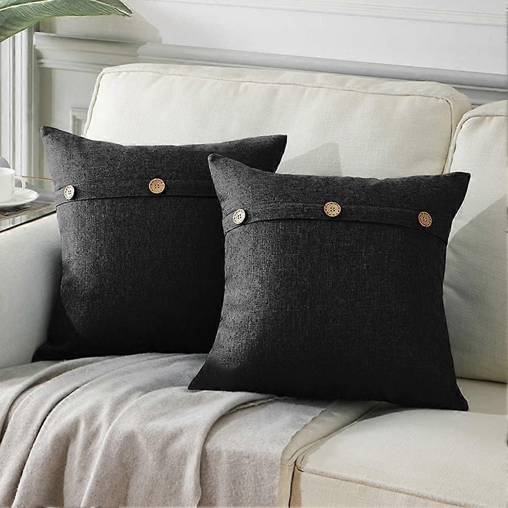 Farmhouse Style Decorative Linen-Like Pillow Covers, Solid Color Easy Care For Couch Or Bed, Triple Button Design Hidden Zipper, 2 Packs