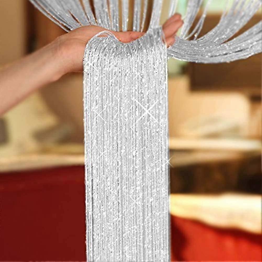 Glistering Silver Polyester String Curtain Room Divider