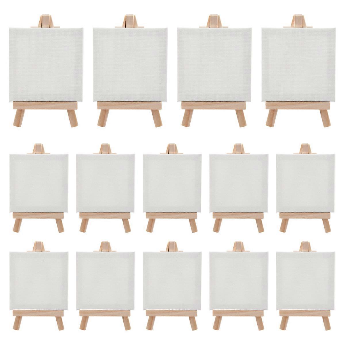 14Pcs Mini Canvas and Easel Brush Set, Canvas 4X4 Inch