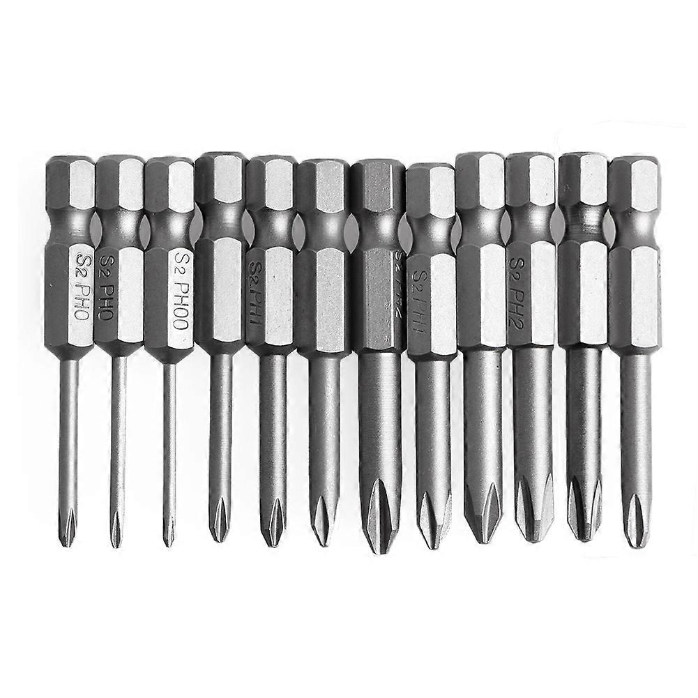 12Pcs/Set 50mm 1/4 Inch Hex Shank Magnetic Phillips for Cross Screwdriver Bits  Silver