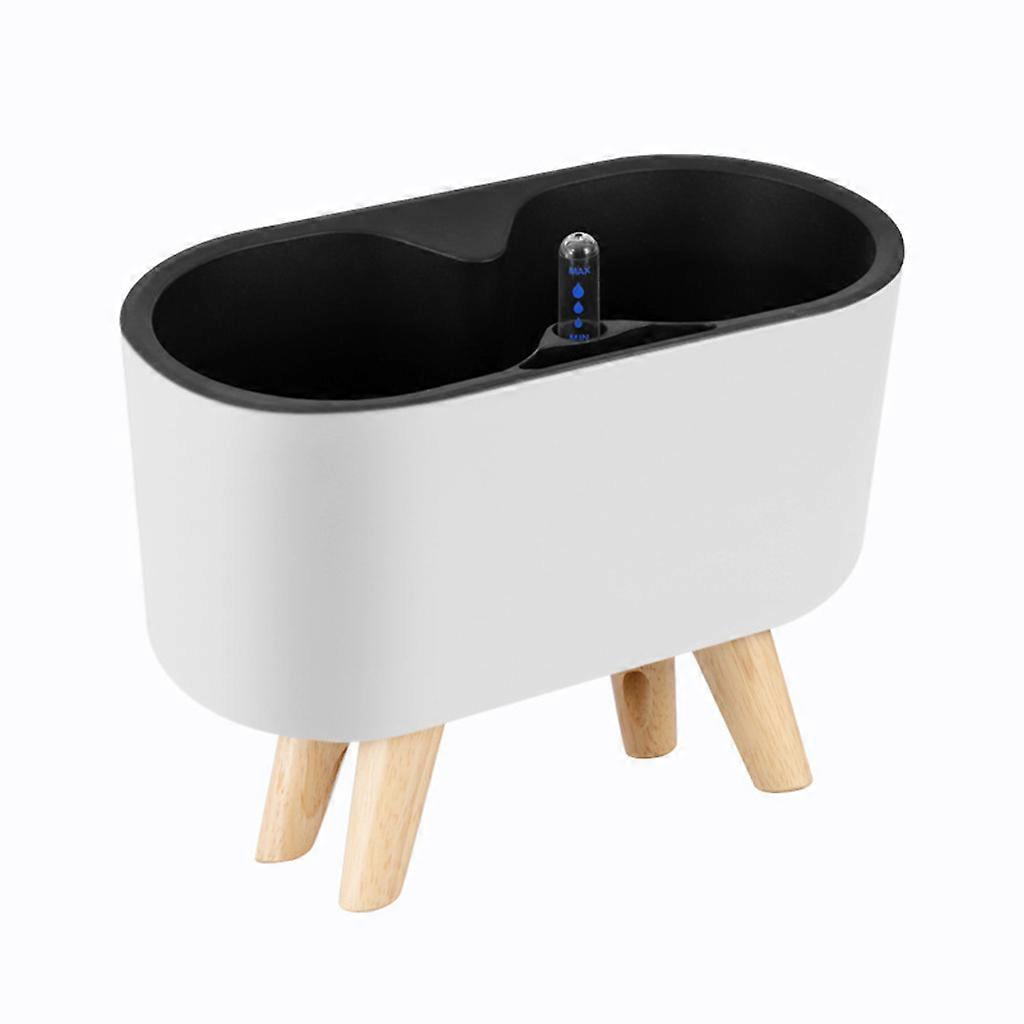 Automatic Self-Watering Plastic Plant Pot with Water Level Indicator Floor Table Flowerpot Planter with Wooden Bracket white