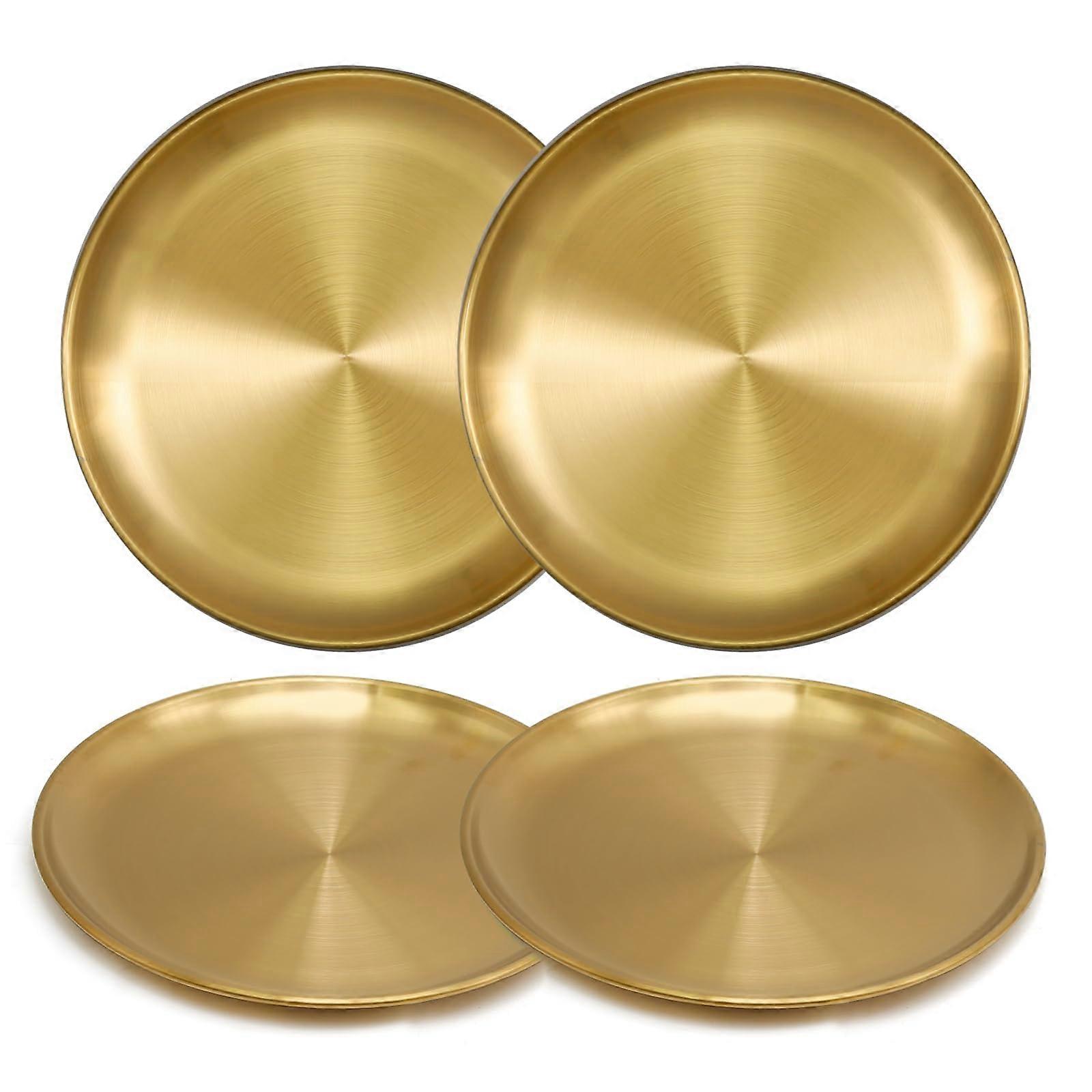 4 pcs Stainless Steel Dinner Plates for Restaurant Use 9 Inch