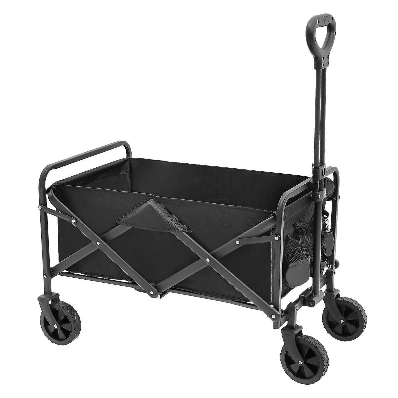 Adjustable Handle 2 Cup Holders Collapsible Folding Wagon Garden Cart with 5" Rubber Wheels