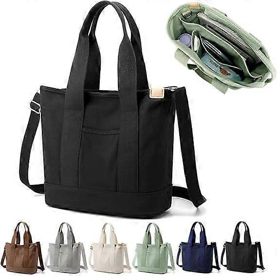 1PCS Multi-Pocket Tote Bag with Zipper, Canvas Japanese Handmade Handbag with Compartments, Multifunction Satchels Bag