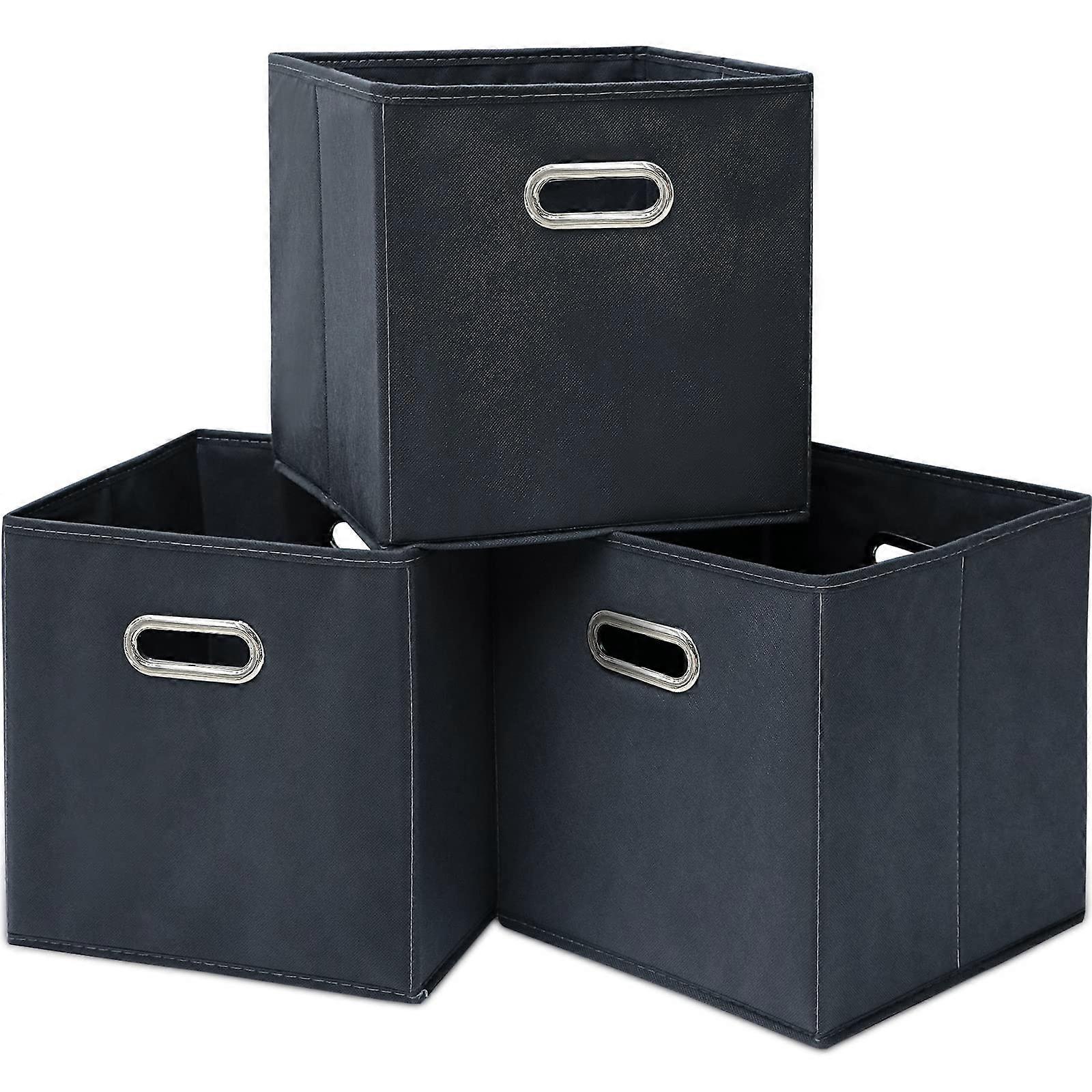 Fabric Compartment Storage Boxes Set of 3, 13x13x13 Inch Foldable Gray Double-Handled Cube Organizers