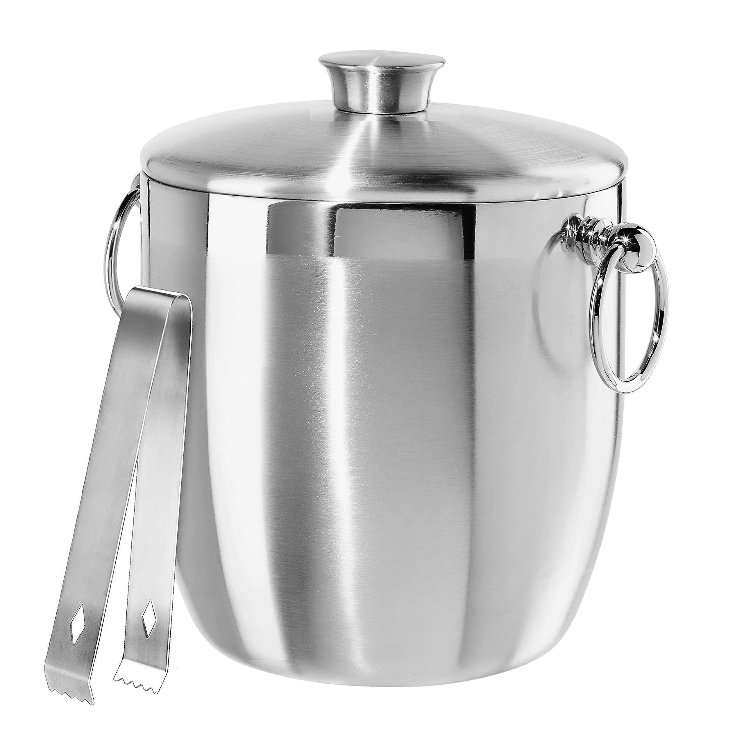 Double wall stainless steel ice bucket - Ized ice bucket with elegant steel lid, classic handles - 3 QT