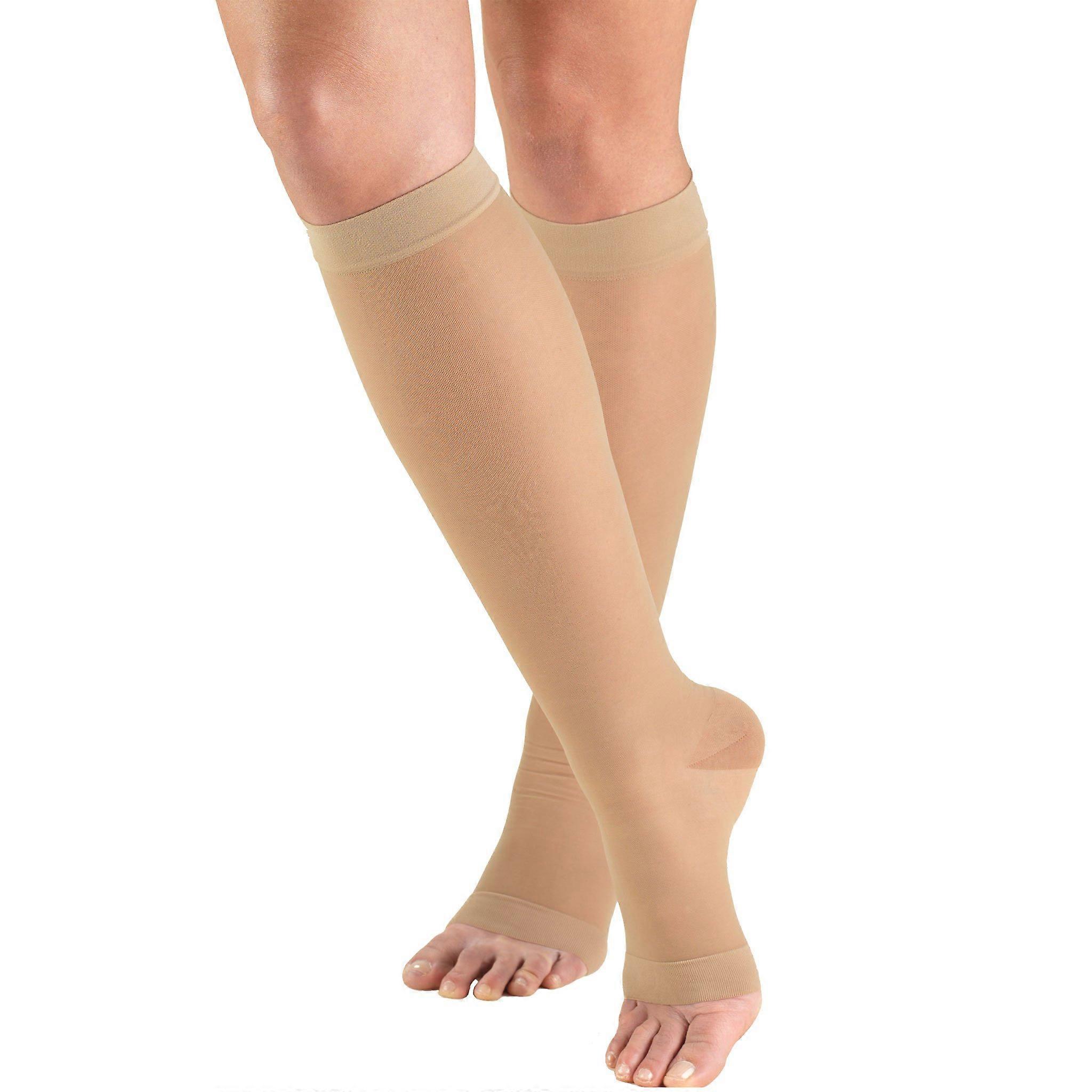 Clear Compression Stockings, 15-20 mmHg, Women's Knee-High, Open Toe, 20 Denier, Medium