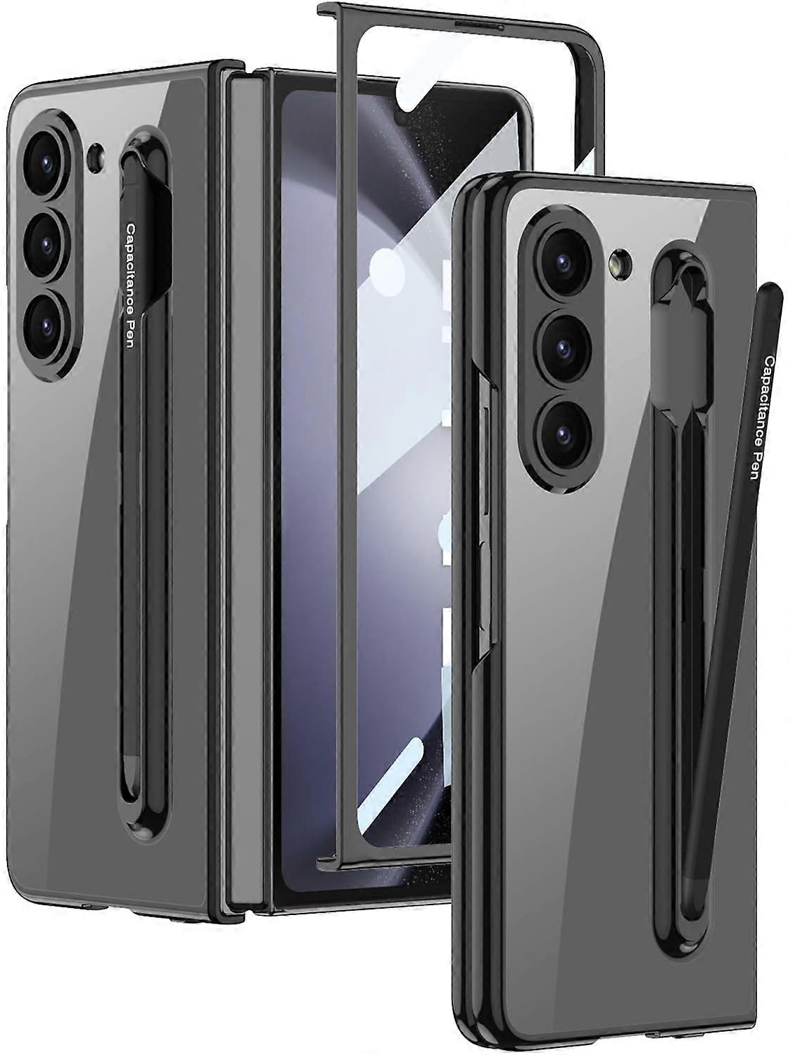 Clear Case With S Pen Holder And S Pen Screen Protector Crystal Plating Scratch Resistant Black for Samsung Galaxy Z Fold 5