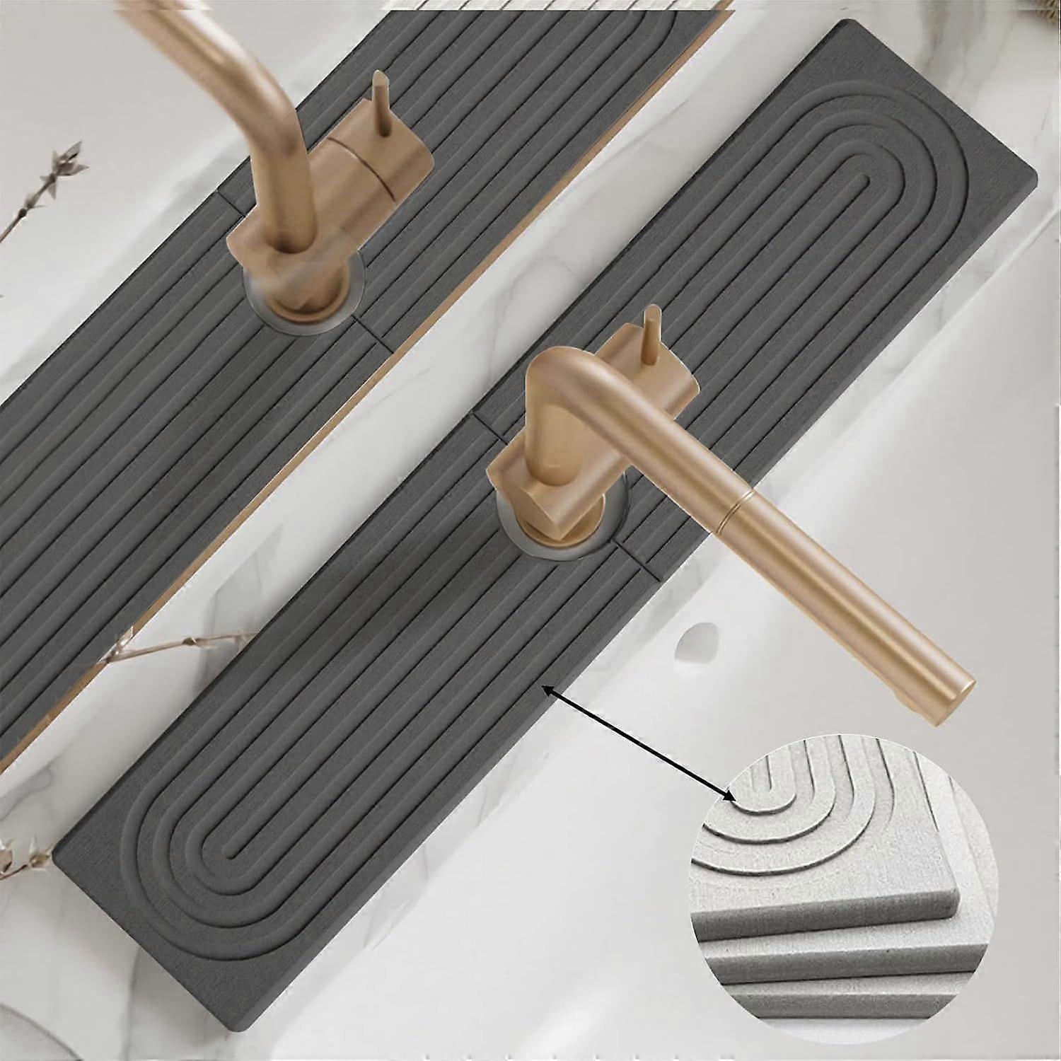 Quick Dry Sink Splash Guard, Instant Dry Stone Waschbecken Tablett um den Wasserhahn, erweiterte 23,6" Wasserhahnmatte für Küchenspüle, Kieselgur Spüle Wasserhahn Matte