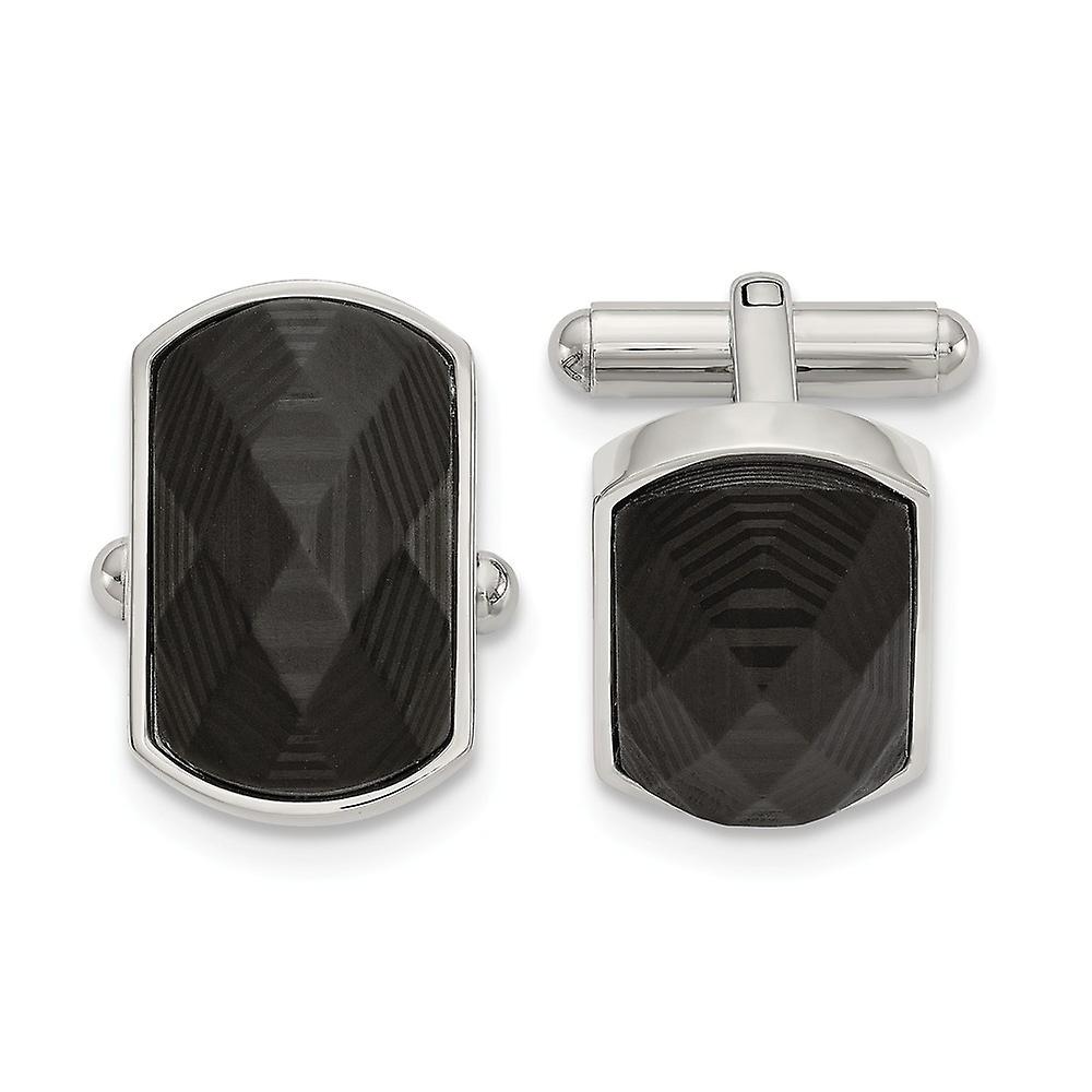 13.7mm Stainless Steel Polished Solid Black Carbon Fiber Inlay Cuff Links-Cuff Link for Men
