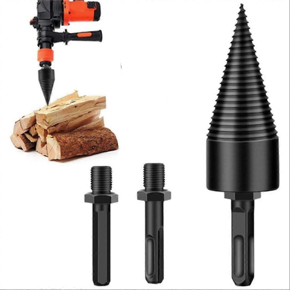 Wood Splitter Drill Bit Set 32mm Heavy Duty Electric Drill Cone Driver with Round Hex Square Shank for Firewood Logs